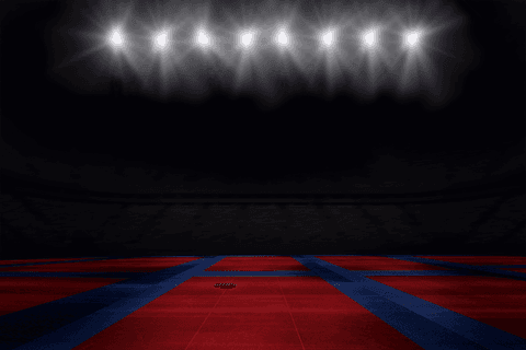 Transparent arena playing field surrounded by bright lights