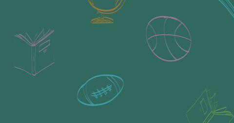 Colorful chalkboard school doodles with sports and study icons