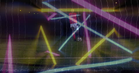 Soccer Player with Neon Lines and Data Grid Overlay