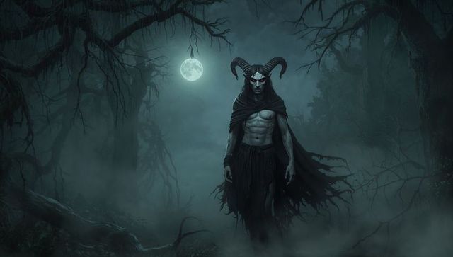 Demonic Figure in Mesmerizing Supernatural Forest at Night