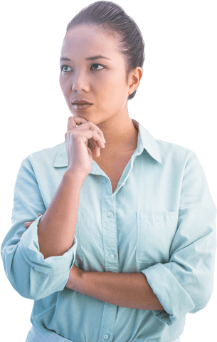 Transparent Thoughtful Asian Businesswoman Contemplating