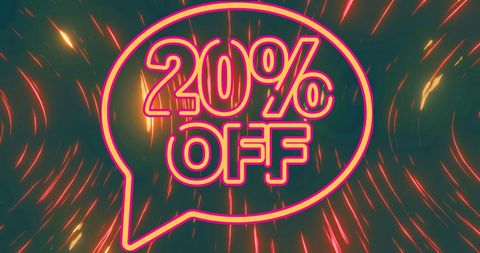 Neon 20% discount offer with energetic light trails