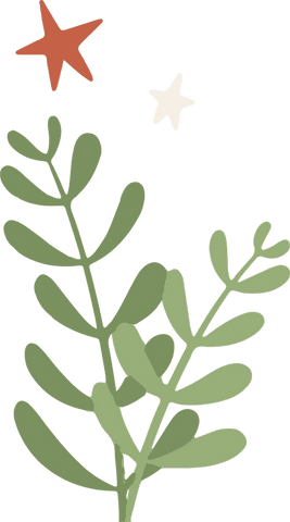 Botanical Green Leaf Branch with Floating Stars Transparent Design