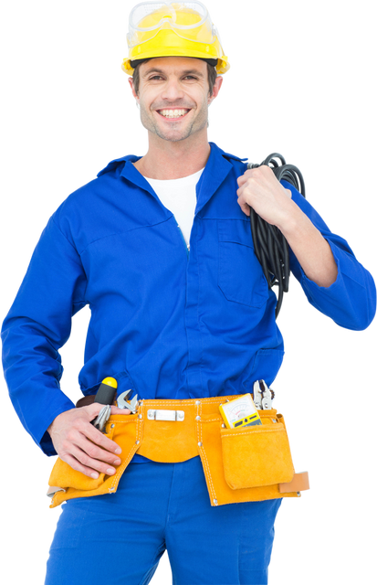 Transparent Smiling Electrician with Toolkit and Helmet - Download Free Stock Videos Pikwizard.com