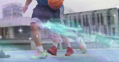 Energetic Basketball Players Dribbling on Outdoor Urban Court