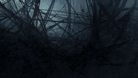 Dark chaotic abstract with fragmented lines in digital style