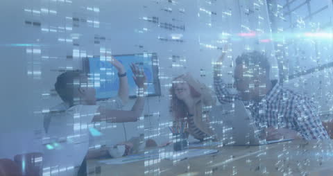 Modern Business Team Celebrates with High Five and Digital Overlay