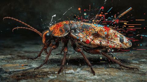 Digital Glitched Cockroach with Abstract Vibrant Effects