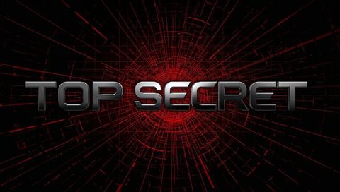 Metallic 3d top secret typography on red cyber grid data vault backdrop for security