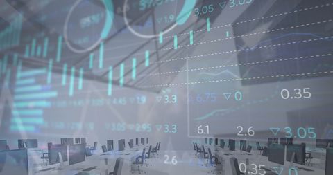 virtual stock market overlaid on modern office environment - Download Free Stock Images Pikwizard.com