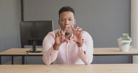 Businessman discussing innovation at office desk