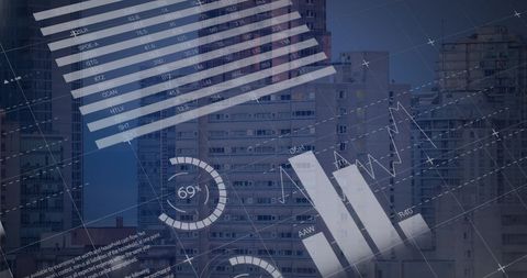 Abstract Data Processing Above Urban Cityscape - Download Free Stock Images Pikwizard.com