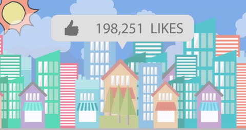 Social Media Engagement on Cityscape Animation Background