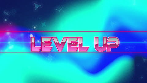 Futuristic Neon Level Up Visual Effect with Glitching Text