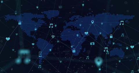 Global Network Connectivity and Technology Icons on Digital World Map - Download Free Stock Images Pikwizard.com