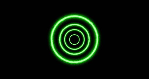 Neon green concentric rings pulsing futuristic hud target on black