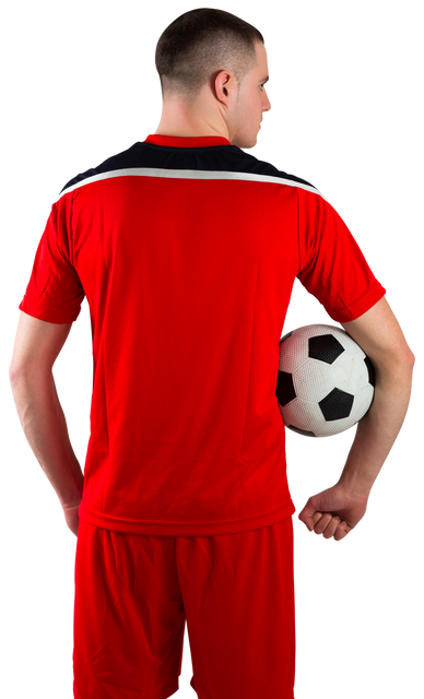 Rear View of Transparent Male Soccer Player Holding Ball in Red Sportswear - Download Free Stock Videos Pikwizard.com