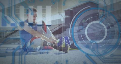 Disabled sportsman with prosthetic preparing for competition