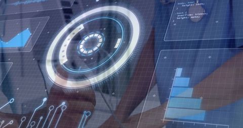 Professionals Using Futuristic Holographic Interface in Office