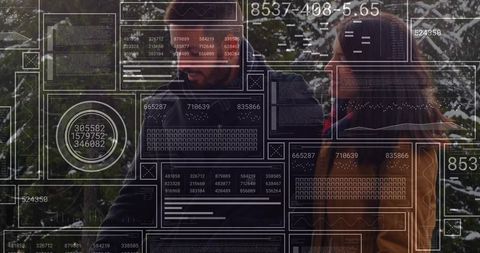 Futuristic data analysis in natural environment with tech overlay