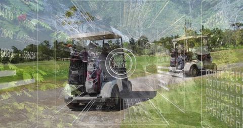 Golf Cart on Course with AR Technology Overlay