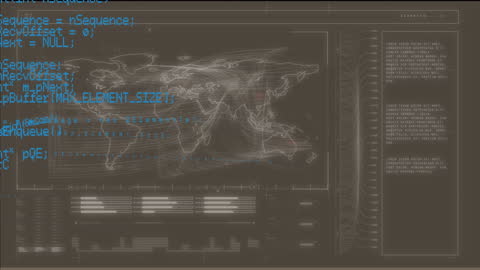 Futuristic Interface with World Map and Data Streams