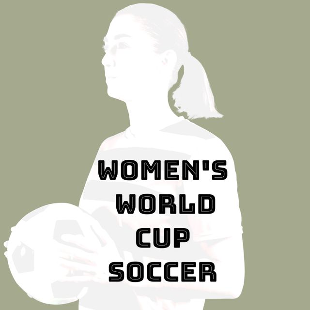Silhouette of woman holding soccer ball. Perfect for promoting women's sports, World Cup events, and gender equality campaigns featuring female athletes.