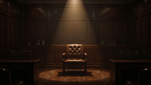 Elegant Leather Armchair in Atmospheric Courtroom Setting