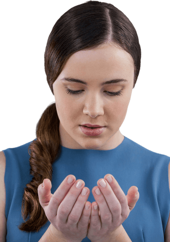 Transparent Woman with Hands Cupped in Prayerful Pose