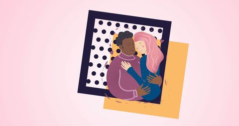 Abstract Illustration of a Couple Embracing in Warm Colors