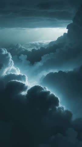 Drifting above towering cumulonimbus clouds, lightning outlining edges — Vertical storm footage