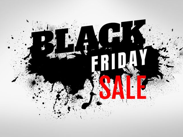 High impact Black Friday sale banner featuring bold text and paint splatter background. Perfect for promoting seasonal discounts, special offers, and shop clearance events on online or printed marketing materials with urgency and excitement.