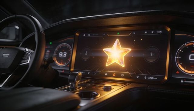 Glowing star hologram on luxury car infotainment display for futuristic dashboard ux
