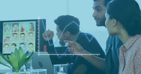 Team Collaborating on Strategic Analysis with Digital Overlays