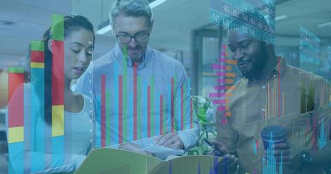 Diverse Business Team Analyzing Data with Digital Chart Overlays