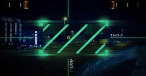 Neon z holographic hud overlay over urban highway, futuristic night cityscape