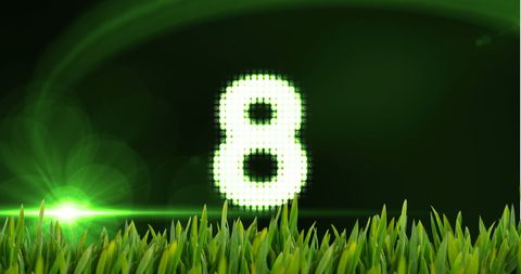 Glowing digital countdown with lush grass in background