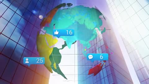 Futuristic Globe with Social Media Icons on Digital Interface