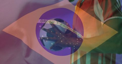 Soccer Player with Brazilian Flag Overlay