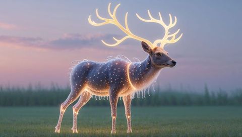 Ethereal glowing deer creature in twilight fantasy landscape