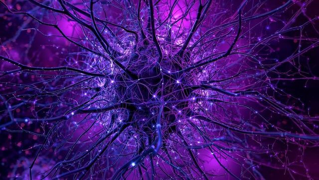 Futuristic glowing neural network with radiating filaments