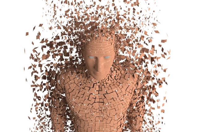 Close-up of Transparent Pixelated Male Figure Disintegrating - Download Free Stock Videos Pikwizard.com