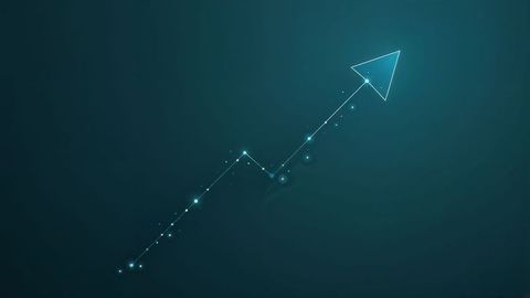 Glowing arrow with futuristic design on teal background