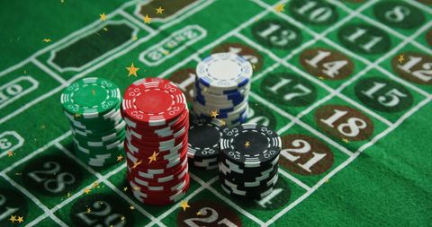 Elegant Casino Table with Poker Chips and Gold Stars Overlay - Download Free Stock Images Pikwizard.com