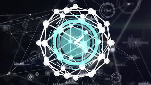 Digital Network Globe with Clock and Data Overlay