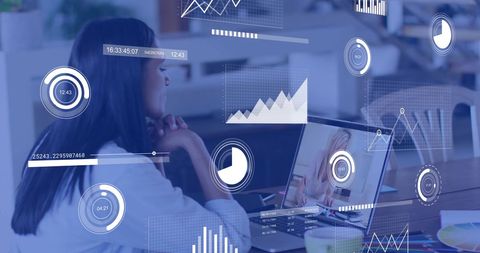 Businesswoman in Virtual Meeting with Data Analytics Overlays - Download Free Stock Images Pikwizard.com