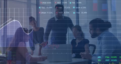 Diverse Team Analyzing Dynamic Stock Market Data