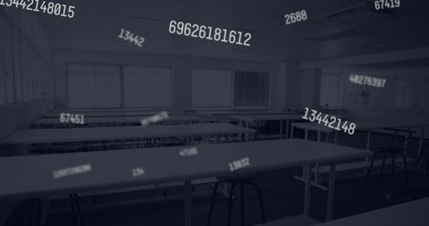 Digital Numbers Floating Over Empty Classroom Symbolizing Data - Download Free Stock Images Pikwizard.com