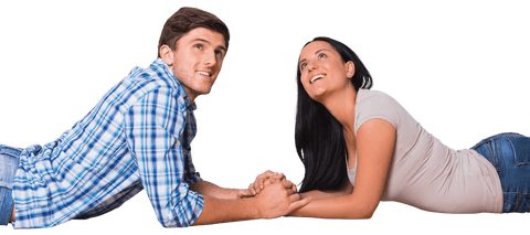 Smiling Caucasian Couple Lying and Holding Hands Transparent Background