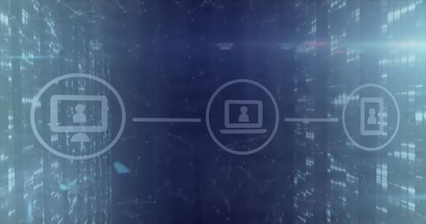 Abstract network with digital connections and icons in blue hue